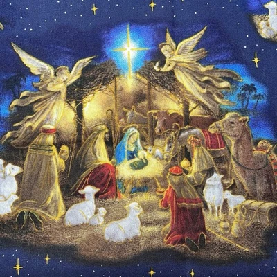 Stunning Nativity Scene by VIP Cranston Holy Family Angels Shepherds - 2 Yards - Image 1 of 4