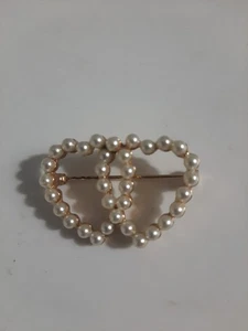 Spilla Cuore Perla Vintage Charming Doppio Cuore Oro Vermeil Set - Foto 1 di 7