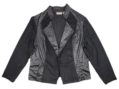 CHICOS Womens 2 L Black Faux Suede Moto Jacket Alligator Print Open Front - Image 1 of 4