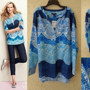 Lands' End neu blau Batik Rasen Baumwolle Tunika Top neu Gr. 4 - Bild 1 von 2