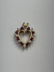 14kt. Yellow Gold Ruby & Diamond Heart Pendant - Picture 1 of 5