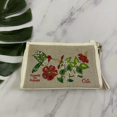 Bolso sin asas Enid Collins vintage años 60 adornado colibrí flores pájaro Foto 1 de 4