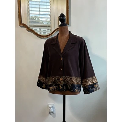 Nina Piccalino Brown Leopard Print Trim Button Front Jacket Size 12 - Image 1 of 4