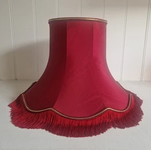 Vintage Red Scalloped Fringed Table Lampshade (Duplex Fitting) - 37cm Diameter - Picture 1 of 12