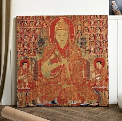 Asia Religión Buda Tíbet Tsongkapa Thangka Tela LIENZO ARTE DE PARED 24x24 pulgadas Foto 1 de 4