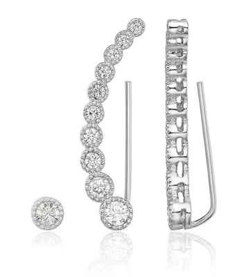 925 Sterling Silver CZ 1 Earrings Climber Stud - Image 1 of 4