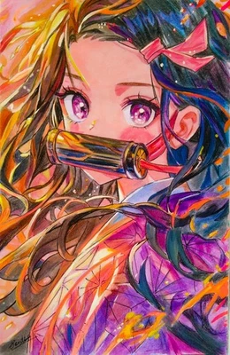 100% Hand-Drawn🔥Painting Art "Nezuko Kamado" Anime Manga Illustration Tanjiro - Image 1 of 3