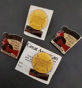 Lote de 4 prendedores de sombrero de solapa de fraile de los Padres de San Diego lanzador más rápido Nate Colbert MLB - Imagen 1 de 4