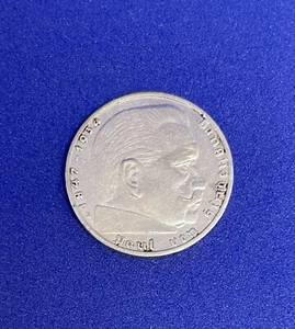 Moneda alemana de 2 Reichsmark 1937 E, Segunda Guerra Mundial, Von Hindenburg, esvástica, plata - Imagen 1 de 3