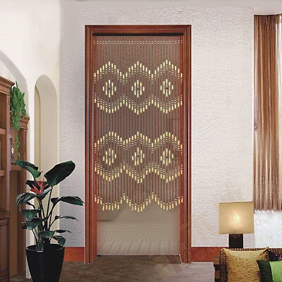 Natural Wooden Door Beaded Curtain Doorway Beads Front Door Decor Curtains - Image 1 of 4