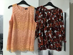 Debenhams Orange Mix & F&F Orange Lace Size 14 Pit To Pit 20in Blouses X2 VGC - Picture 1 of 9