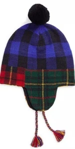 Youth POLO RALPH LAUREN Mixed-Plaid Pom-Pom Earflap Hat Size 4-6X - Picture 1 of 3