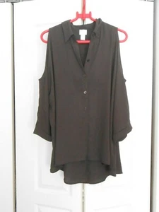 CHICO'S----PLUM/BROWN POLY OPEN SHOULDER BIG TOP---SIZE 1 - Picture 1 of 1