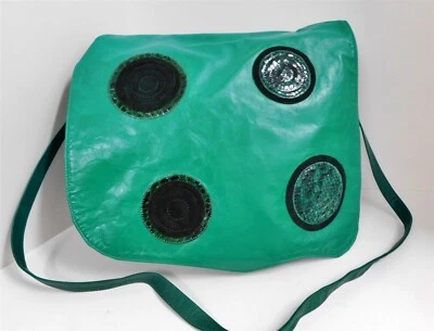 Bandolera Carlos Falchi Vintage Verde Retro Cuero Solapa XL Foto 1 de 4