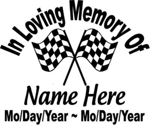 In Loving Memory Checked Flags Flag Racing Decal Window Personalized Car - Bild 1 von 2