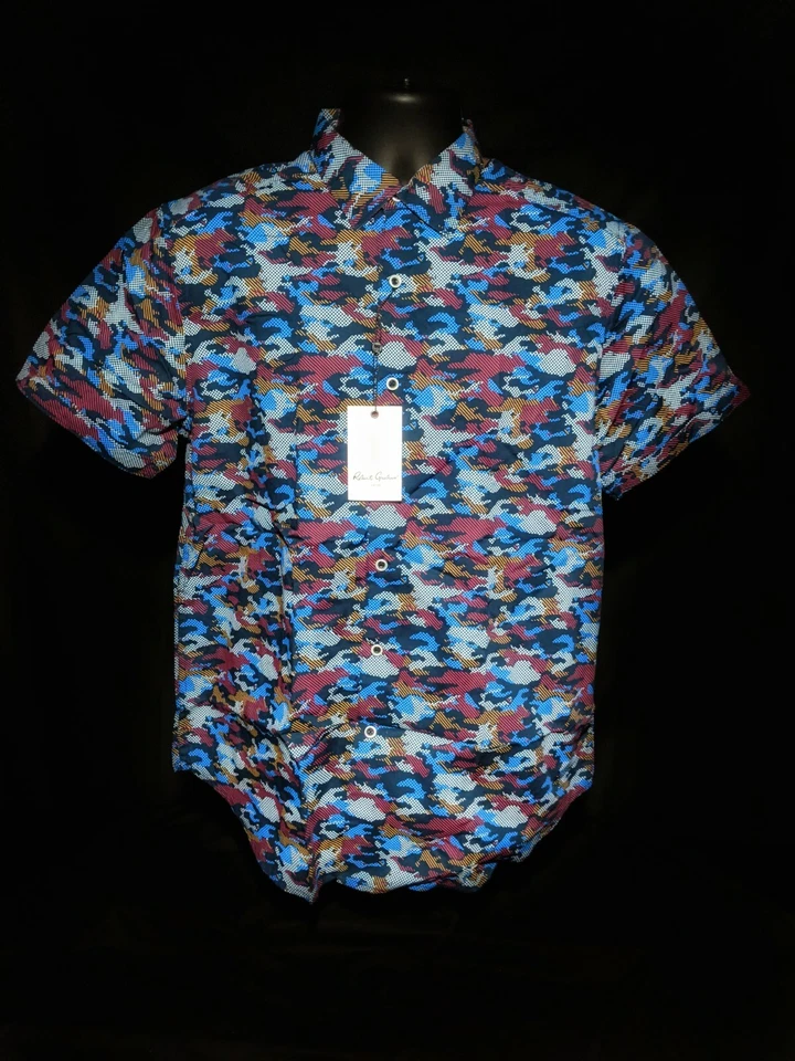 Robert Graham Barberry SS Camo Button Down Shirt Men L Multicolor RRR192913CFM