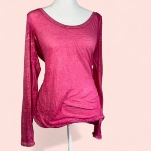American Eagle Damen L Hot Pink Langarm Burnout Transparent Top - Bild 1 von 6