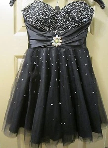 SZ 4 MAY QUEEN COUTURE BLACK BEADED TULLE STRAPLESS DRESS, HOLIDAY NYE PARTY - Picture 1 of 7