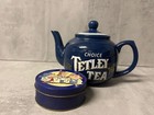 Collectable TETLEY  TEAPOT,  Blue Choice With Vintage Tetley Coasters 