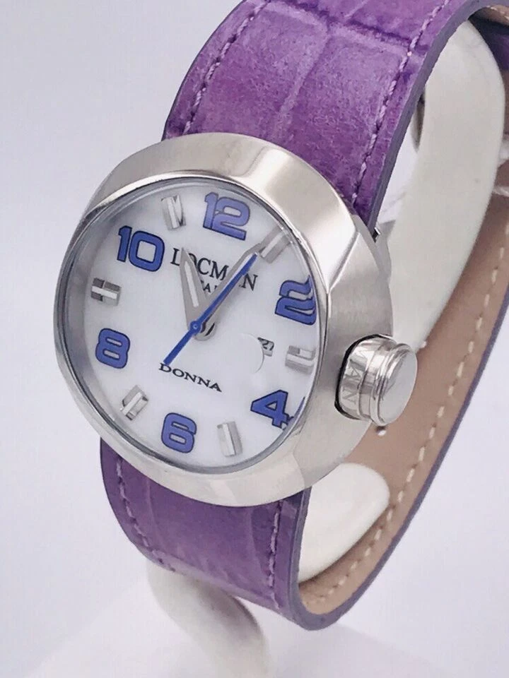 Locman Tondo Donna 36mm Cassa in Acciaio Cinturino Viola in Pelle Orologio da Polso per Donna - 042100MWNVT0PSV-VS-W