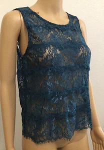 BEBE Green Lace Textured See through Top Women’s Sz small Petite Sleeveless - Picture 1 of 11