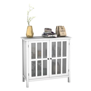 Storage Buffet Cabinet Glass Door Sideboard Console Table Server Display White - Picture 1 of 11