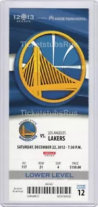 Boleto completo Kobe Bryant 34 puntos HOF NASH RETURNS 2012 Lakers @ Warriors 12/22 - Imagen 1 de 12