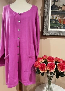 Ulla Popken Long Sleeve Buttons Pockets Knit Cotton Pink Cardigan Size 36/38 - Picture 1 of 7