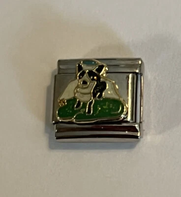 Perro blanco y negro con alas de ángel y halo - eslabón de 9 mm para pulsera italiana con dije Foto 1 de 4