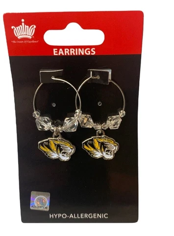 NCAA Mizzou Logo Clear Bead Hoop Dangle Earrings (University Of Missouri) Aminco Cover