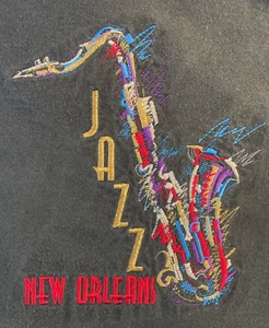 Vintage Black Hanes T Shirt Size 2XL Embroidered Jazz New Orleans - Picture 1 of 6