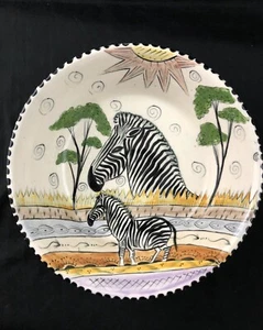 Vintage Penzo Zimbabwe 9" Bowl Hand Painted Signed Zebras Jungle Scene 1997 - Picture 1 of 12