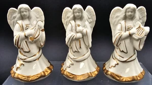 Juego de 3 estatuillas de ángel de porcelana esmaltada de 4" con adornos en tono dorado - Imagen 1 de 15