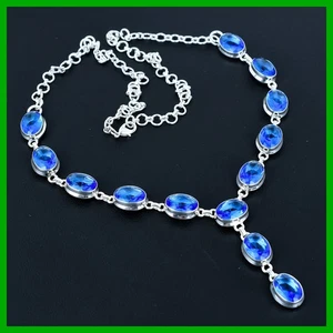 Daughters Day Sale Oval Tanzanite Quartz Stone Chain Necklace Jewelry 925 Silver - Picture 1 of 11