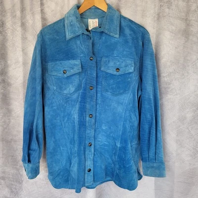MONTEVIDEO Leather Factory Suede Pearl Snap Western Shirt Men's Large Sky Blue - Image 1 of 4
