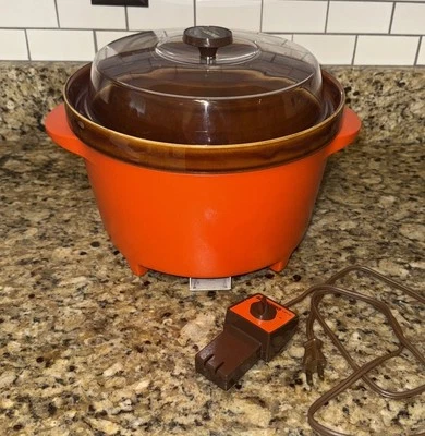 Vintage mid century modern retro 1970s orange crockpot Rival Slow Cooker - Image 1 of 4