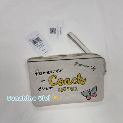 Muñequera Coach Coach de cuero granulado con cremallera en la esquina con estampado de bocetos CAQ54 NUEVA CON ETIQUETAS Foto 1 de 4