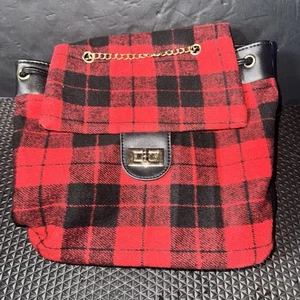 Y2K Red & Black Plaid Mini Backpack Tartan Faux Wool Scottish Style Bookbag - Picture 1 of 13