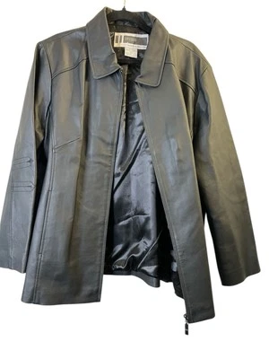 Jessica London 100% 正品黑色皮革夹克女式 18W 码 — 第 1/4 张图片