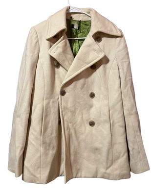 Casaco feminino J.Crew lã ervilha tamanho TM creme marfim peito duplo clássico cidade LEIA - Imagem 1 de 4
