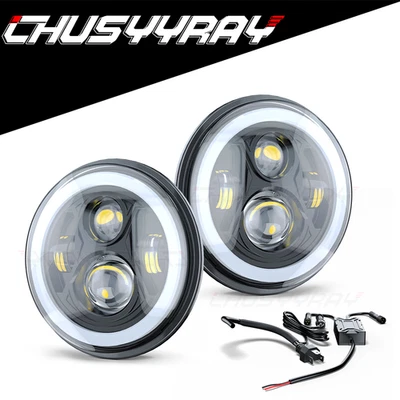 2x 7 inch Round Led Headlight High-Low Beam RGB For Chevrolet C10 Pickup C20 C30 - Image 1 of 4