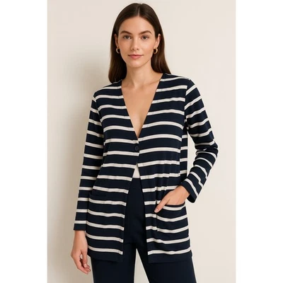 Chaqueta Jill Mujer Pequeña Azul Marino Blanco Rayas Jersey Tejido Un Botón Preppy Foto 1 de 4