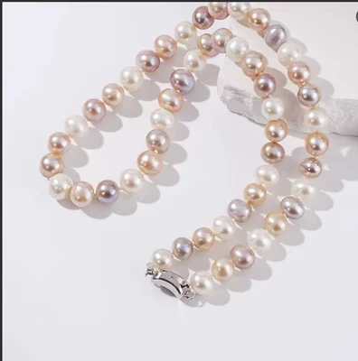 gorgeous 8-9mm  south sea baroque multicolor pearl necklace 18inch 925s - Image 1 of 3