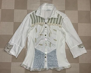 Elisa Cavaletti Club White Colorblock Button Shirt Blouse Size Small - Bild 1 von 9