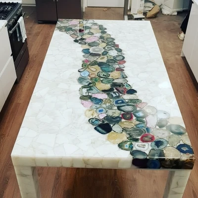 White Agate & Mix Agate Kitchen Island | Luxury Gemstone Countertop | Modern Déc - Image 1 of 3