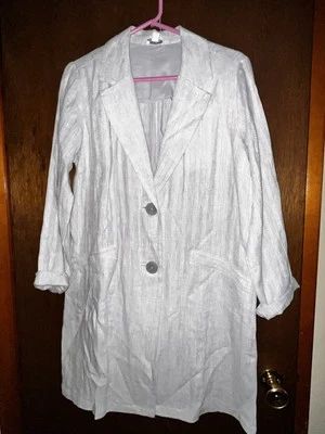 J. Jill Gray/White Striped 2 Button Linen Long Sleeve Long-Line Blazer S NWT - Image 1 of 4