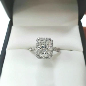 3 kt Radiant Cut D/VVS1 Moissanit Halo Verlobungsring 14 Karat Weißgold plattiert - Bild 1 von 8