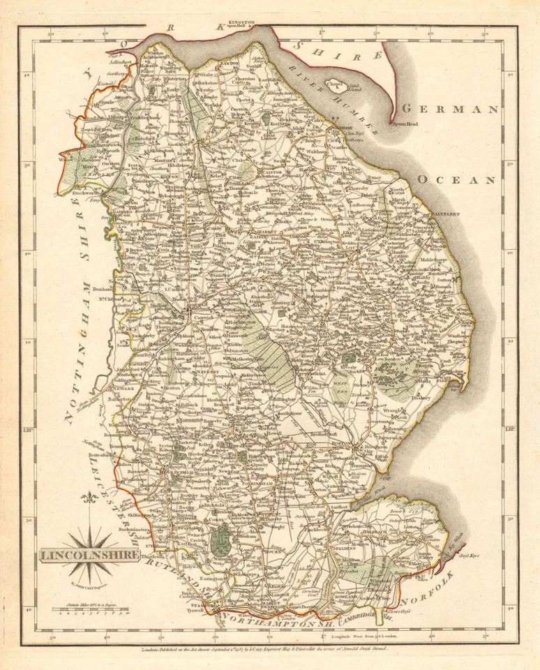 Antique county map of LINCOLNSHIRE by JOHN CARY. Original outline colour 1787 - Image 1 of 1