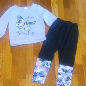 Butterfly Print Kids Leggings Set - Black and Purple, girl 5 - Picture 1 of 3