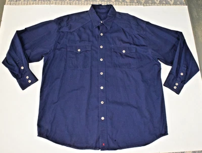 Vintage Western Shirt Resistol Size XL/2XL 70s Navy Blue Risistol Silver Snaps - Image 1 of 4